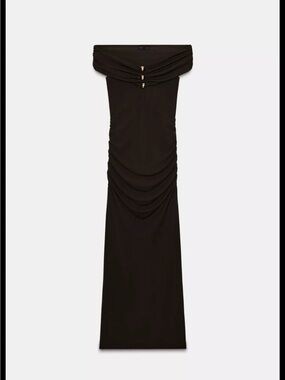 ZARA NEW❗️SIZE  LARGE: LONG DRAPED DRESS COLOR DARK KHAKI BROWN REF :5039/233